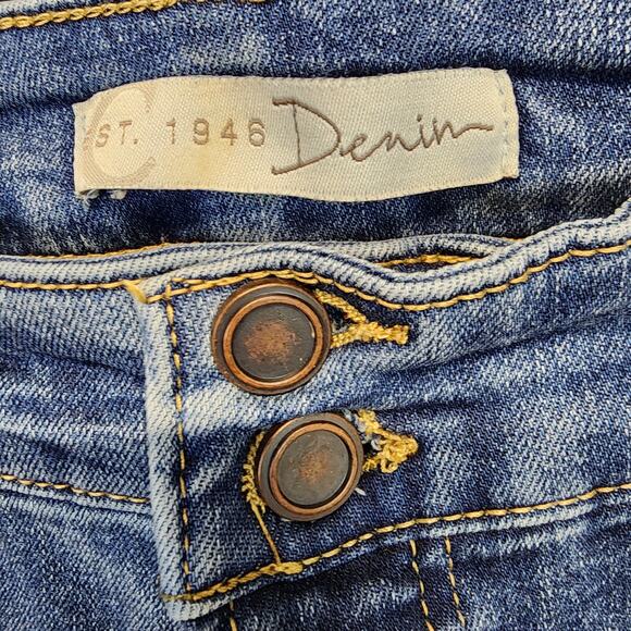 Cato Chewed Hem Flare Jeans Size 12 32" Blue Medium Wash High Waist Stretch - Picture 14 of 15